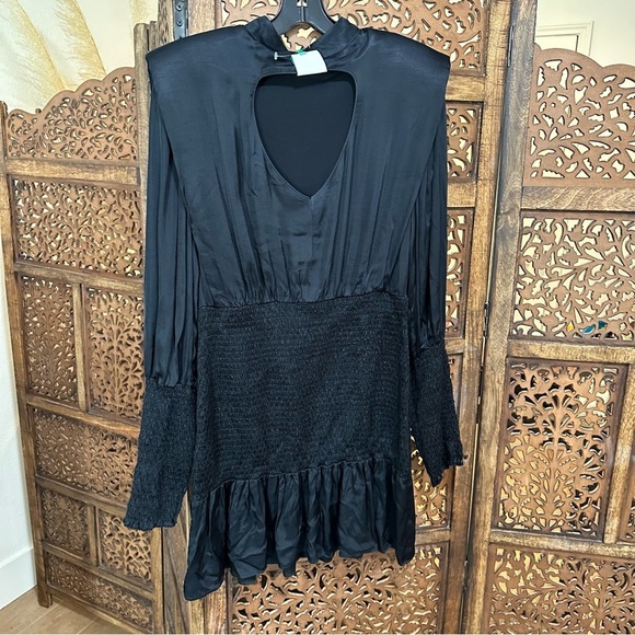 NWT Farm Rio Heart Neckline Mini Dress Smocked Skirt Ruffle Black Sz S reg $220 - Picture 8 of 10